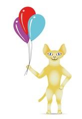 abyssinian cat having fun or playing with balloons
