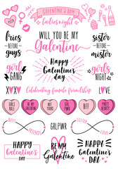 Galentines day cards, women's day, feminist doodles, vector design elements - 247477541