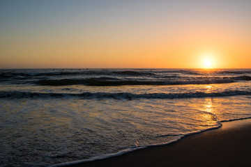 wave, sand, sunset