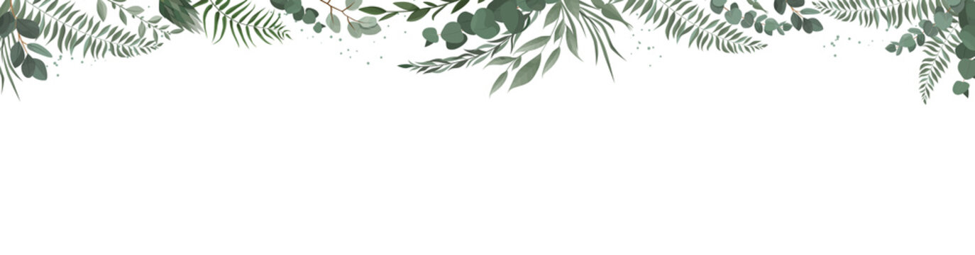 Horisontal Botanical Vector Design Banner. Pink Rose, Eucalyptus, Succulents, Flowers, Greenery. Natural Spring Card Or Frame.