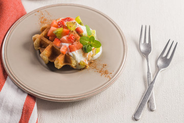 Fresh egg waffles dessert