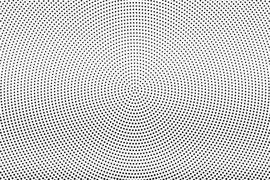 Black and white halftone vector texture. Smooth dotted gradient. Circular dotwork surface. Vintage effect overlay