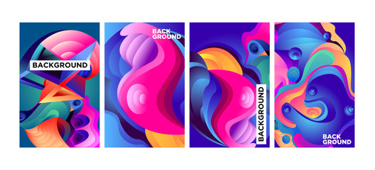 Vector Abstract 3D Colorful Gradient Geometric Curvy pattern background illustration. Set of Abstract Techno and cultural background for Cover, Poster, and print in Eps 10