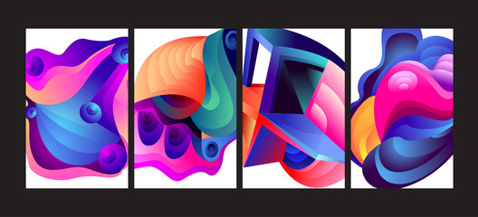 Vector Abstract 3D Colorful Gradient Geometric Curvy pattern background illustration. Set of Abstract Techno and cultural background for Cover, Poster, and print in Eps 10