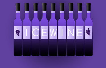 Here is an illustration about ice wine. Bottles of ice wine are lined up in a colorful illustration.