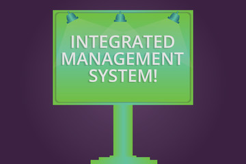 Writing note showing Integrated Management System. Business photo showcasing combines all components of a business into one Blank Lamp Lighted Color Signage Outdoor Ads photo Mounted on One Leg