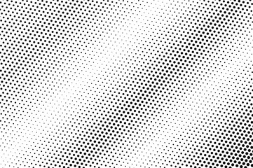 Diagonal dotted gradient. Contrast dotwork surface for vintage effect. Monochrome halftone background or overlay