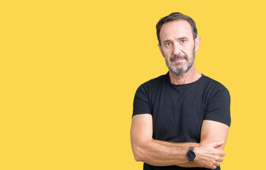 Handsome middle age hoary senior man over isolated background with serious expression on face....