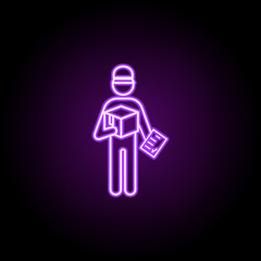 postal worker with parcel outline icon. Elements of Cargo logistic in neon style icons. Simple icon for websites, web design, mobile app, info graphics