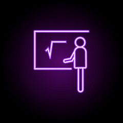 schoolboy at the blackboard outline icon. Elements of Education in neon style icons. Simple icon for websites, web design, mobile app, info graphics