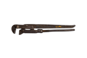 Old plumber wrench on white background