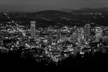 View of the Portland skyline at night, from Pittock Acres Park, in Portland, Oregon.