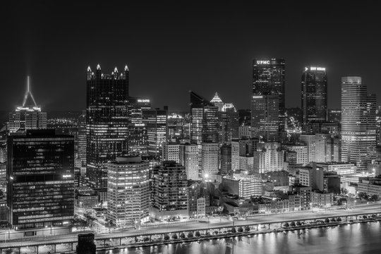 View of the Pittsburgh skyline at night, from Mount Washington, Pittsburgh, Pennsylvania.