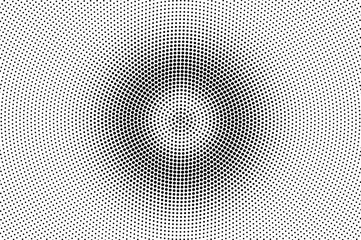 Black on white halftone vector texture. Round dotted gradient. Centered dotwork surface for vintage effect