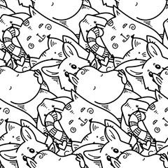 Seamless pattern with cute domestic animals. Kawaii doodle pets