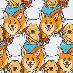 Seamless pattern with cute domestic animals. Kawaii doodle pets