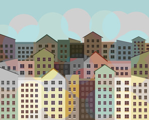 City buildings, apartments in a downtown neighborhood are seen in an illustration. This is an illustration.