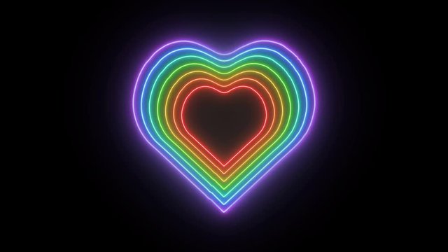 Animated glowing silhouettes of the hearts painted in the rianbow colors