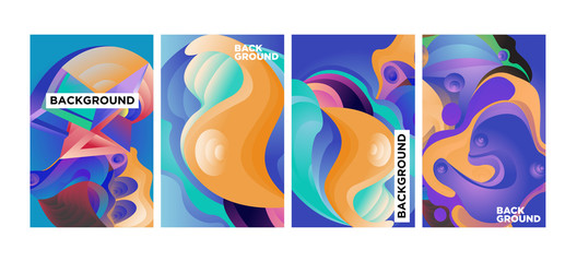 Vector Abstract 3D Colorful Gradient Geometric Curvy pattern background illustration. Set of Abstract Techno and cultural background for Cover, Poster, and print in Eps 10