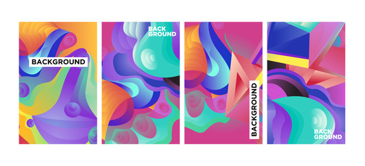 Vector Abstract 3D Colorful Gradient Geometric Curvy pattern background illustration. Set of Abstract Techno and cultural background for Cover, Poster, and print in Eps 10