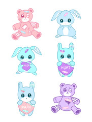 Cute suffering animals in yami kawaii style