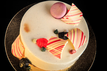 closeup delicious round cake with white glaze