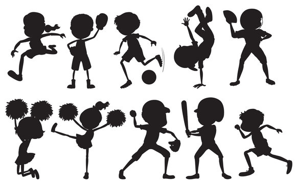 Set of silhouette sport athlete character