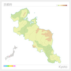 京都府の地図（等高線・色分け）