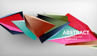 3d geometric triangular shapes abstract background, color triangles composition on grey backdrop, business or hi-tech conceptual wallpaper