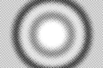 Black on white halftone vector texture. Concentrated dotted gradient. Centered dotwork surface for vintage effect.