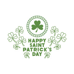 st patricks day label with clover and elf hat icons