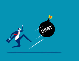 Businessman kicking a giant debt away. Concept business vector, Debt, Challenge, Risk.