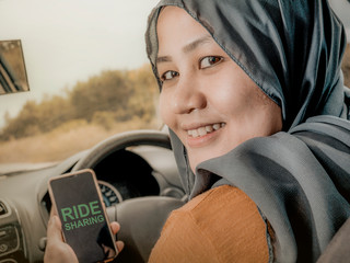 Asian Muslim Woman Car Sharing Driver