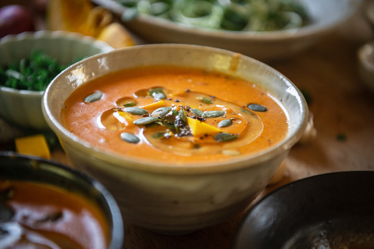 Close up of a pumpkin soup