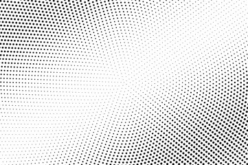 Black and white faded halftone vector texture. Digital pop art background. Diagonal dotwork gradient for vintage effect.