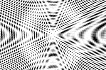 Black and white round halftone vector texture. Digital pop art background. Round dotwork gradient for vintage effect