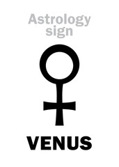 Astrology Alphabet: VENUS, classic minor planet. Hieroglyphics character sign (Lingam symbol).