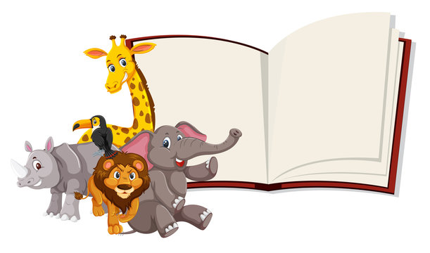 Wild animals open book template
