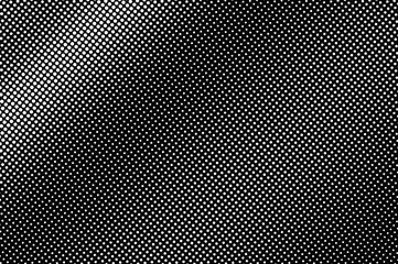 White dots on black background. Diagonal halftone vector texture. Small dotwork gradient for vintage effect