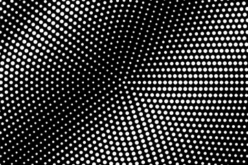 White dots on black background. Oversized halftone vector texture. Round dotwork gradient for vintage effect
