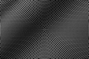 White dots on black background. Micro halftone vector texture. Smooth dotwork gradient for vintage effect