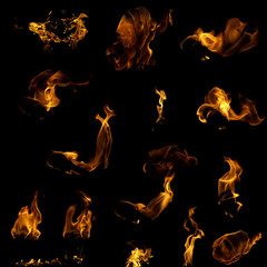Isolated flame collection, burning torch fire elements