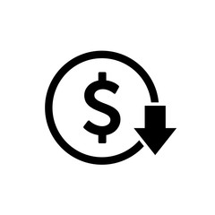 Cost reduction icon. Dollar Down Icon Vector