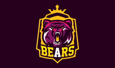 Obraz premium Colorful emblem of an aggressive bear. Sports logo bear. Forest predator, wild beast. Vector illustration