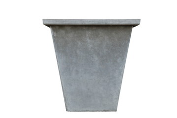 Grey concrete pot container for plant and flower isolated on white background