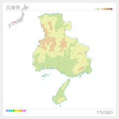 兵庫県の地図（等高線・色分け）