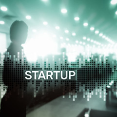 Startup concept with double exposure diagrams blurred background