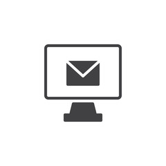 Monitor with email vector icon. filled flat sign for mobile concept and web design. Desktop computer with envelope simple solid icon. Symbol, logo illustration. Pixel perfect vector graphics