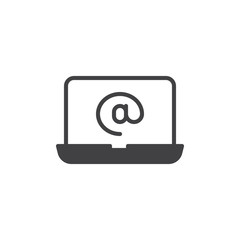 Laptop email screen vector icon. filled flat sign for mobile concept and web design. Laptop screen e-mail simple solid icon. Symbol, logo illustration. Pixel perfect vector graphics