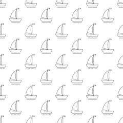 Vector seamless pattern with cartoon outline ships.